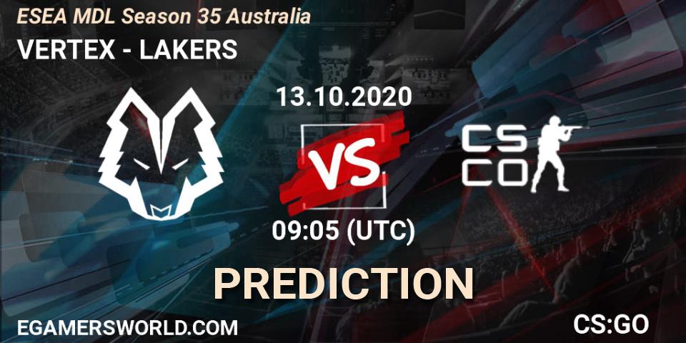 Pronósticos VERTEX - LAKERS. 13.10.2020 at 09:05. ESEA MDL Season 35 Australia - Counter-Strike (CS2)