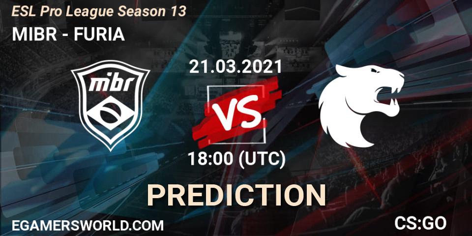 Pronósticos MIBR - FURIA. 21.03.2021 at 18:55. ESL Pro League Season 13 - Counter-Strike (CS2)