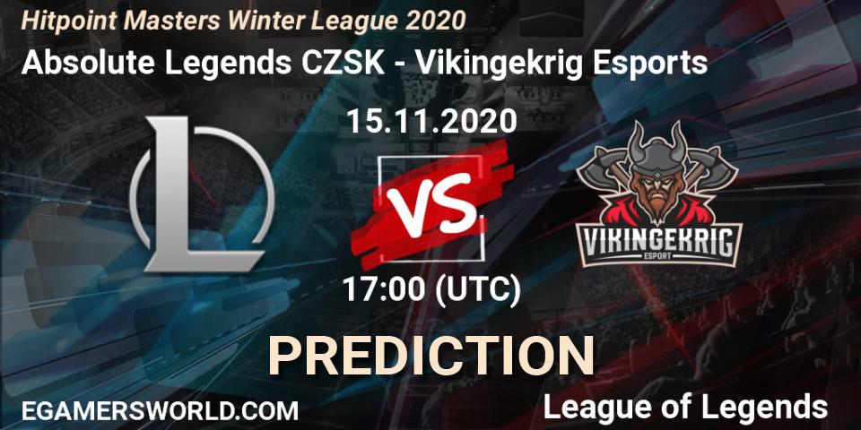 Pronósticos Absolute Legends CZSK - Vikingekrig Esports. 15.11.2020 at 17:00. Hitpoint Masters Winter League 2020 - LoL