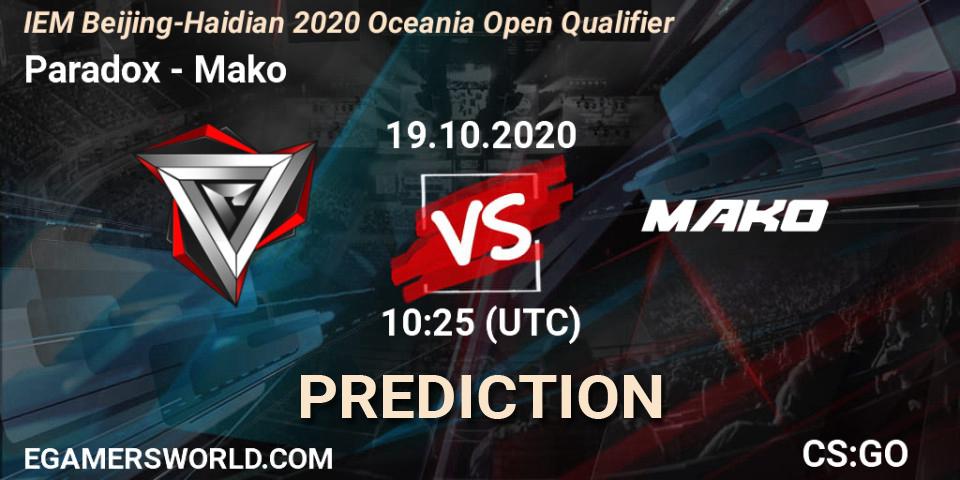 Pronósticos Paradox - Mako. 20.10.2020 at 07:00. IEM Beijing-Haidian 2020 Oceania Open Qualifier - Counter-Strike (CS2)