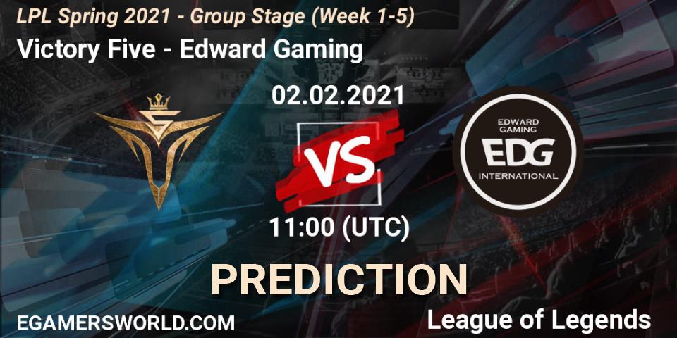 Pronósticos Victory Five - Edward Gaming. 02.02.21. LPL Spring 2021 - Group Stage (Week 1-5) - LoL