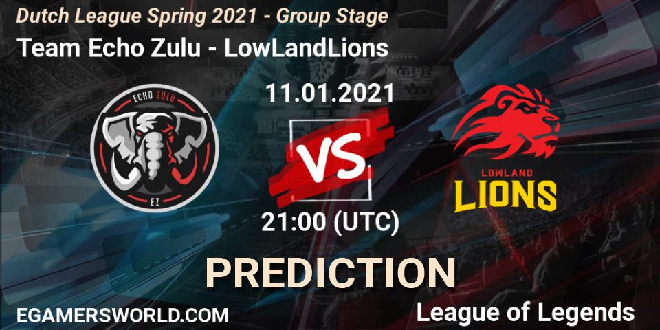 Pronósticos Team Echo Zulu - LowLandLions. 12.01.2021 at 21:00. Dutch League Spring 2021 - Group Stage - LoL