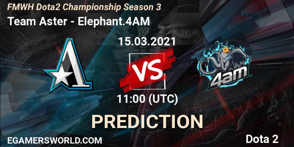 Pronósticos Team Aster - Elephant.4AM. 15.03.2021 at 10:55. FMWH Dota2 Championship Season 3 - Dota 2