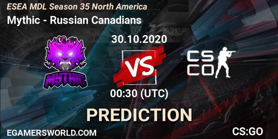Pronósticos Mythic - Russian Canadians. 30.10.2020 at 00:30. ESEA MDL Season 35 North America - Counter-Strike (CS2)