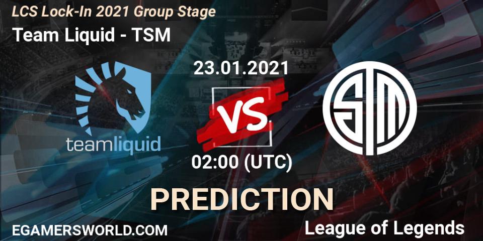 Pronósticos Team Liquid - TSM. 23.01.2021 at 02:00. LCS Lock-In 2021 Group Stage - LoL