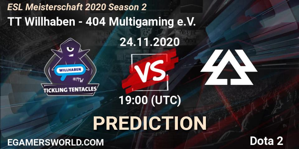 Pronósticos TT Willhaben - 404 Multigaming e.V.. 24.11.2020 at 19:30. ESL Meisterschaft 2020 Season 2 - Dota 2