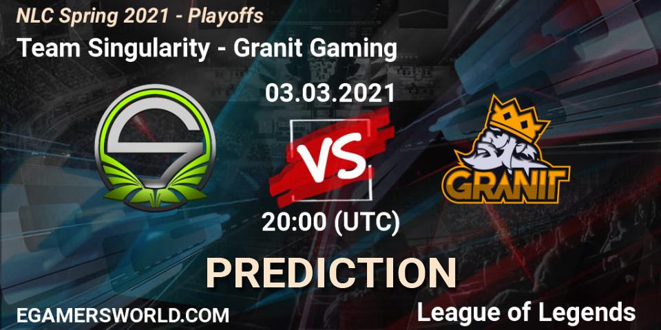 Pronósticos Team Singularity - Granit Gaming. 03.03.2021 at 19:00. NLC Spring 2021 - Playoffs - LoL