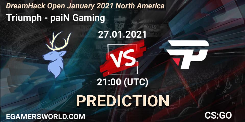 Pronósticos Triumph - paiN Gaming. 27.01.2021 at 20:50. DreamHack Open January 2021 North America - Counter-Strike (CS2)