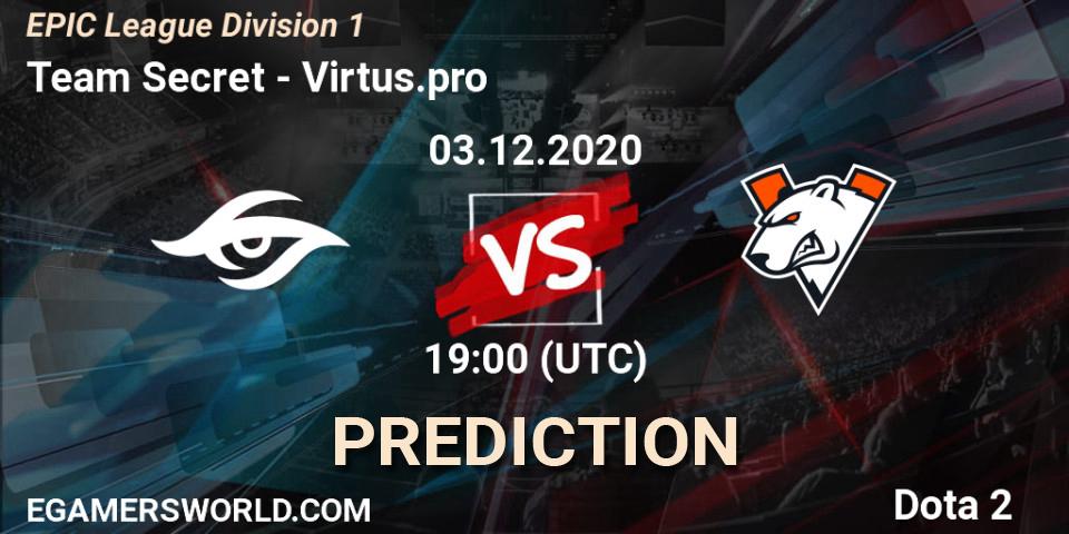 Pronósticos Team Secret - Virtus.pro. 03.12.2020 at 19:44. EPIC League Division 1 - Dota 2