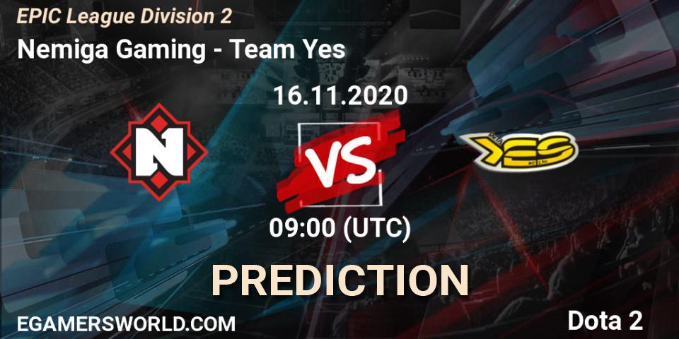 Pronósticos Nemiga Gaming - Team Yes. 16.11.20. EPIC League Division 2 - Dota 2
