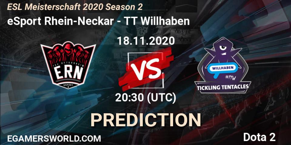Pronósticos eSport Rhein-Neckar - TT Willhaben. 18.11.2020 at 20:19. ESL Meisterschaft 2020 Season 2 - Dota 2