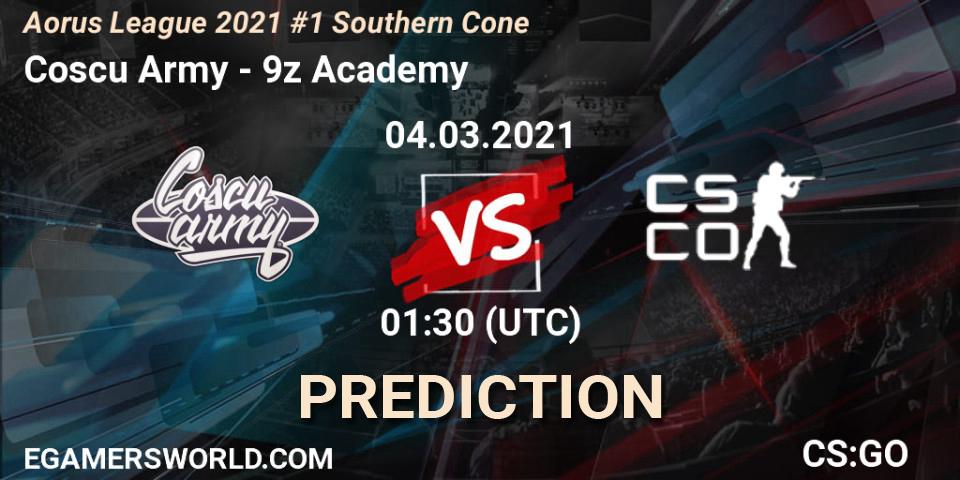 Pronósticos Coscu Army - 9z Academy. 04.03.2021 at 01:00. Aorus League 2021 #1 Southern Cone - Counter-Strike (CS2)