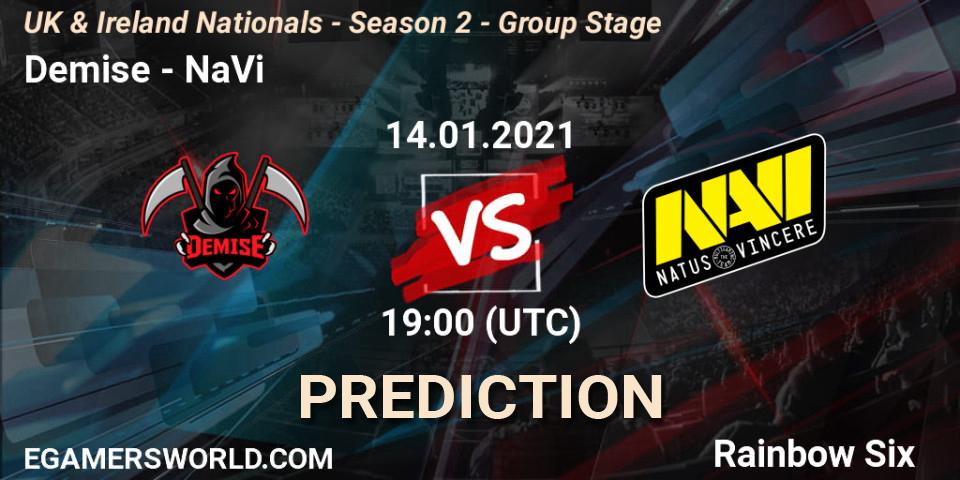 Pronósticos Demise - NaVi. 14.01.2021 at 19:00. UK & Ireland Nationals - Season 2 - Group Stage - Rainbow Six