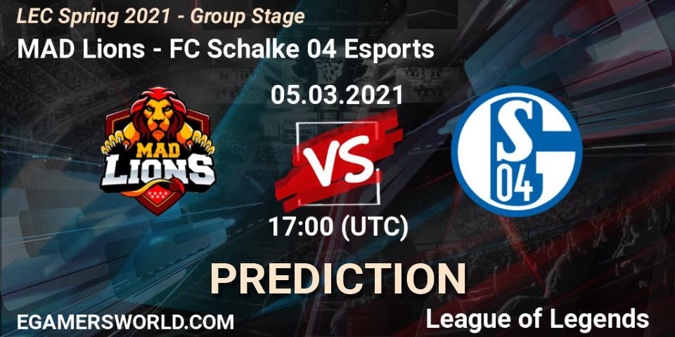Pronósticos MAD Lions - FC Schalke 04 Esports. 05.03.2021 at 17:00. LEC Spring 2021 - Group Stage - LoL