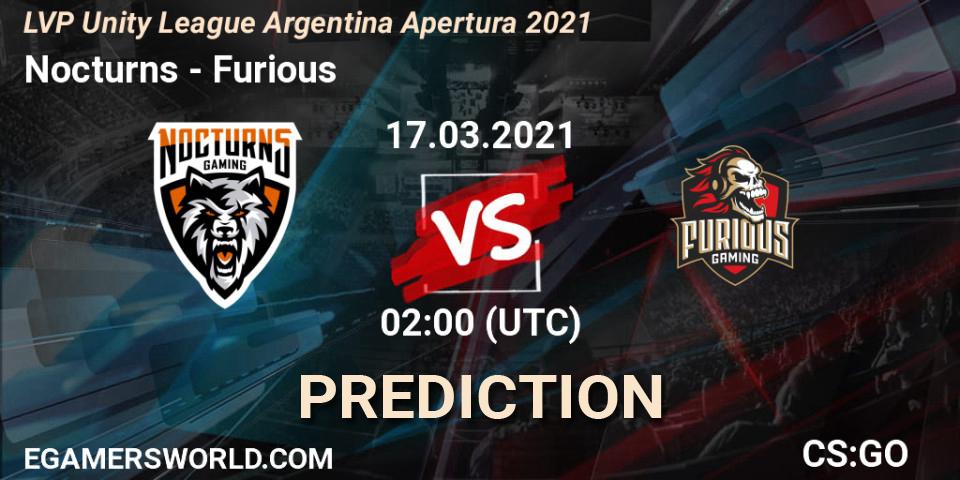Pronósticos Nocturns - Furious. 17.03.2021 at 02:00. LVP Unity League Argentina Apertura 2021 - Counter-Strike (CS2)