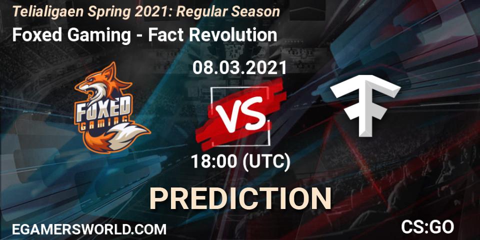 Pronósticos Foxed Gaming - Fact Revolution. 08.03.2021 at 18:00. Telialigaen Spring 2021: Regular Season - Counter-Strike (CS2)