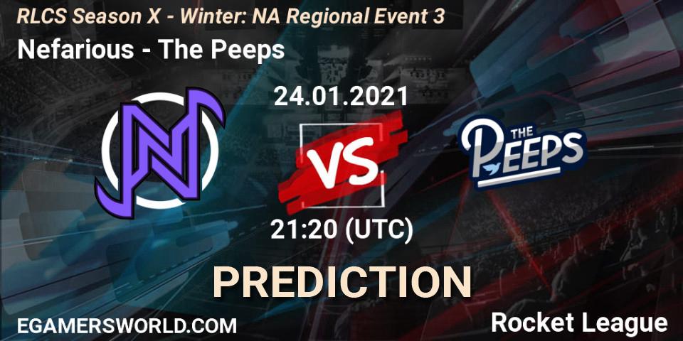 Pronósticos Nefarious - The Peeps. 24.01.2021 at 21:20. RLCS Season X - Winter: NA Regional Event 3 - Rocket League