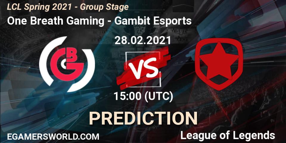 Pronósticos One Breath Gaming - Gambit Esports. 28.02.21. LCL Spring 2021 - Group Stage - LoL