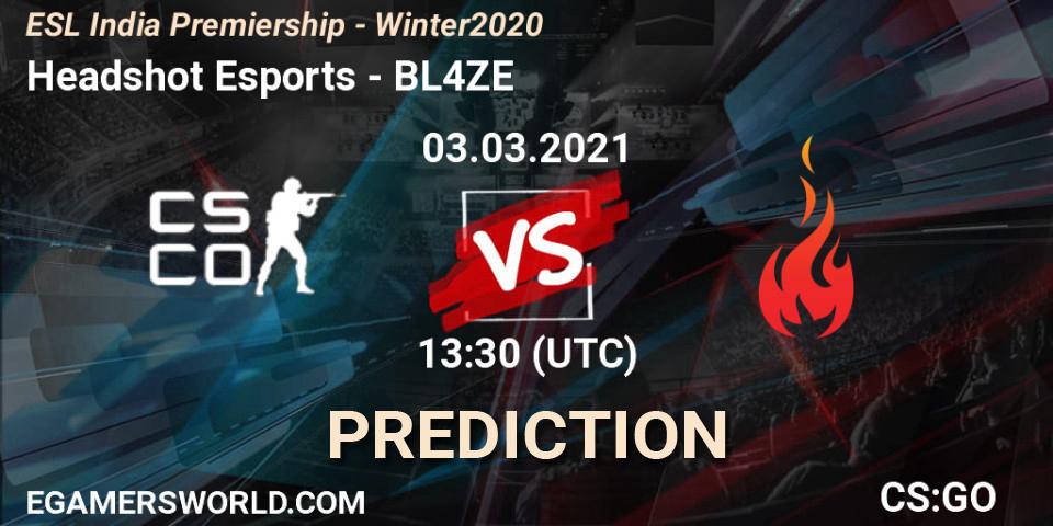 Pronósticos Headshot Esports - BL4ZE. 03.03.2021 at 13:30. ESL India Premiership - Winter 2020 - Counter-Strike (CS2)