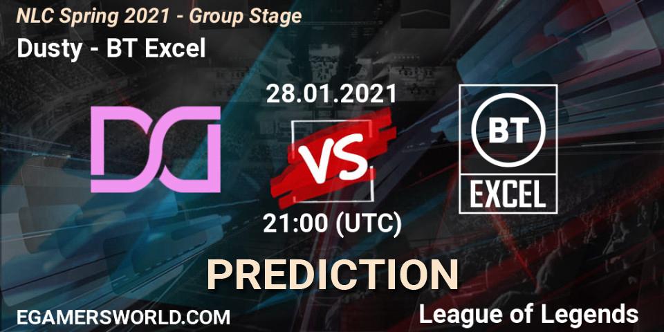 Pronósticos Dusty - BT Excel. 28.01.2021 at 21:30. NLC Spring 2021 - Group Stage - LoL