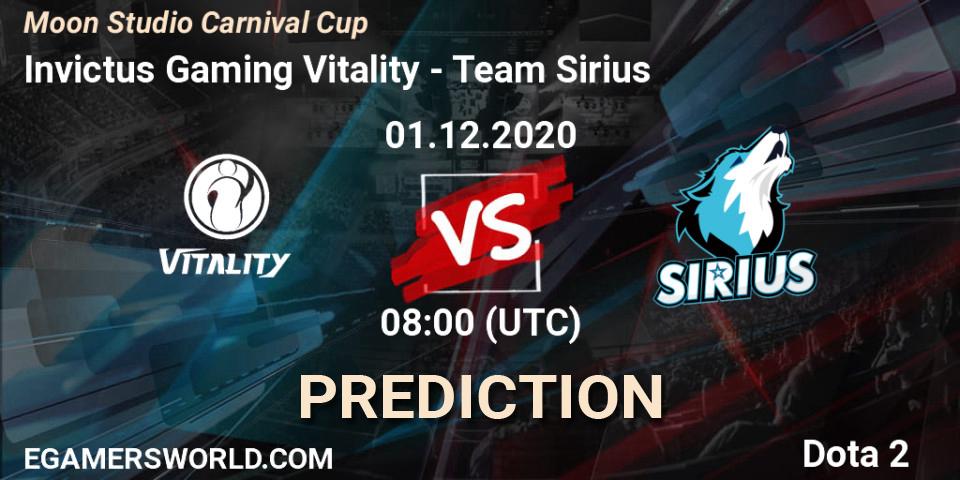 Pronósticos Invictus Gaming Vitality - Team Sirius. 01.12.2020 at 08:37. Moon Studio Carnival Cup - Dota 2