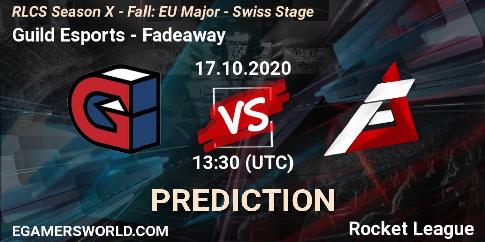 Pronósticos Guild Esports - Fadeaway. 17.10.2020 at 13:30. RLCS Season X - Fall: EU Major - Swiss Stage - Rocket League