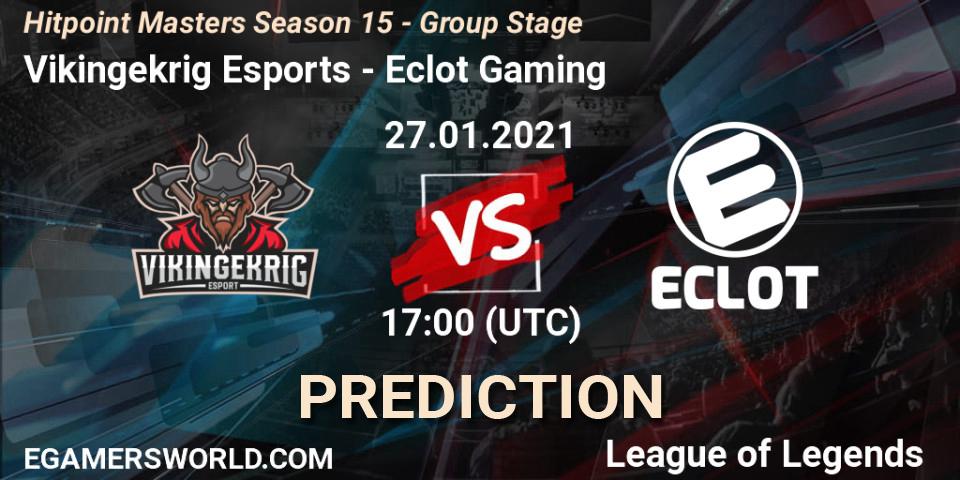 Pronósticos Vikingekrig Esports - Eclot Gaming. 27.01.2021 at 17:00. Hitpoint Masters Season 15 - Group Stage - LoL