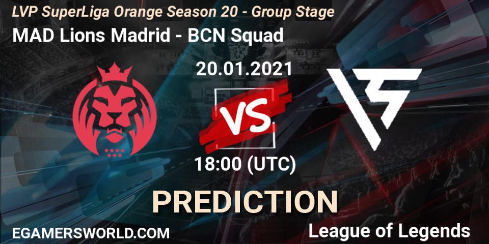 Pronósticos MAD Lions Madrid - BCN Squad. 20.01.2021 at 18:00. LVP SuperLiga Orange Season 20 - Group Stage - LoL