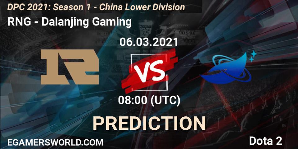 Pronósticos RNG - Dalanjing Gaming. 06.03.2021 at 08:00. DPC 2021: Season 1 - China Lower Division - Dota 2