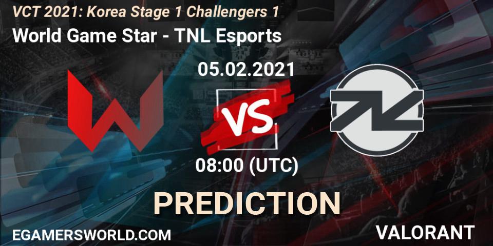 Pronósticos World Game Star - TNL Esports. 05.02.2021 at 08:00. VCT 2021: Korea Stage 1 Challengers 1 - VALORANT
