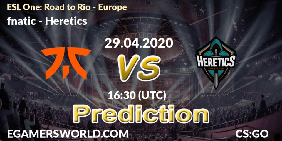 Pronósticos fnatic - Heretics. 29.04.2020 at 16:45. ESL One: Road to Rio - Europe - Counter-Strike (CS2)