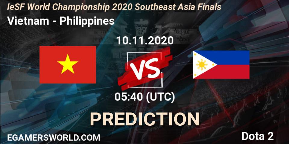 Pronósticos Vietnam - Philippines. 10.11.2020 at 05:40. IeSF World Championship 2020 Southeast Asia Finals - Dota 2