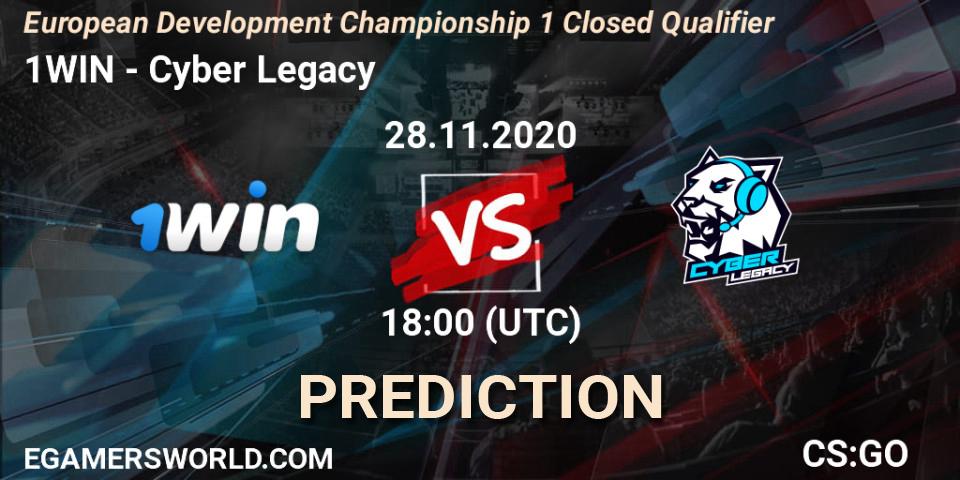 Pronósticos 1WIN - Cyber Legacy. 28.11.2020 at 19:00. European Development Championship 1 Closed Qualifier - Counter-Strike (CS2)