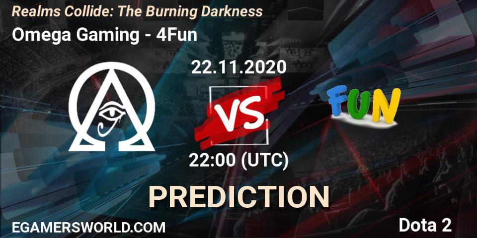 Pronósticos Omega Gaming - 4Fun. 22.11.2020 at 22:21. Realms Collide: The Burning Darkness - Dota 2
