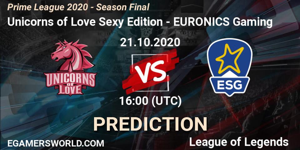 Pronósticos Unicorns of Love Sexy Edition - EURONICS Gaming. 21.10.20. Prime League 2020 - Season Final - LoL