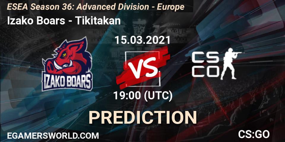 Pronósticos Izako Boars - Tikitakan. 15.03.2021 at 19:00. ESEA Season 36: Europe - Advanced Division - Counter-Strike (CS2)
