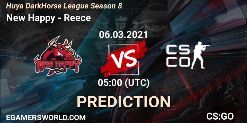 Pronósticos New Happy - Reece. 06.03.2021 at 05:00. Huya DarkHorse League Season 8 - Counter-Strike (CS2)