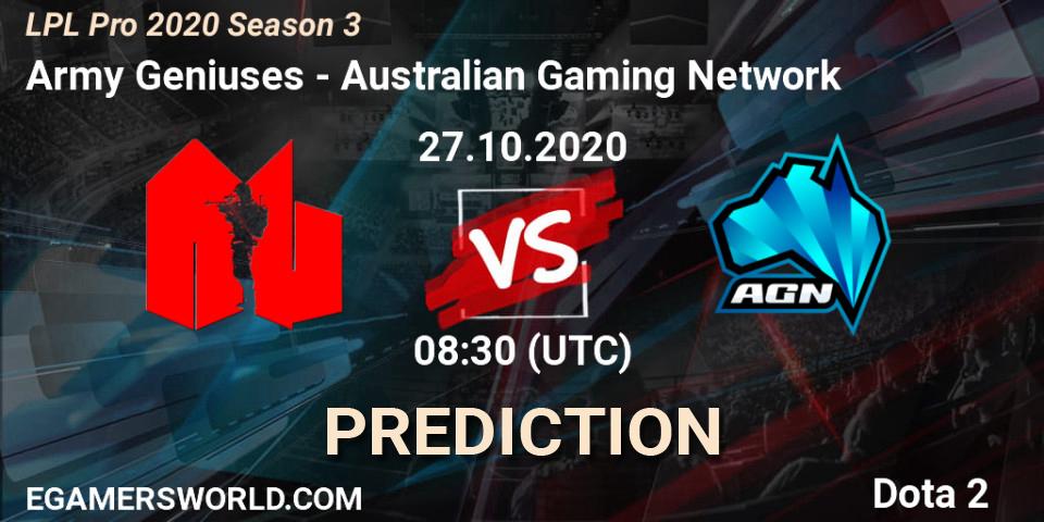 Pronósticos Army Geniuses - Australian Gaming Network. 27.10.20. LPL Pro 2020 Season 3 - Dota 2