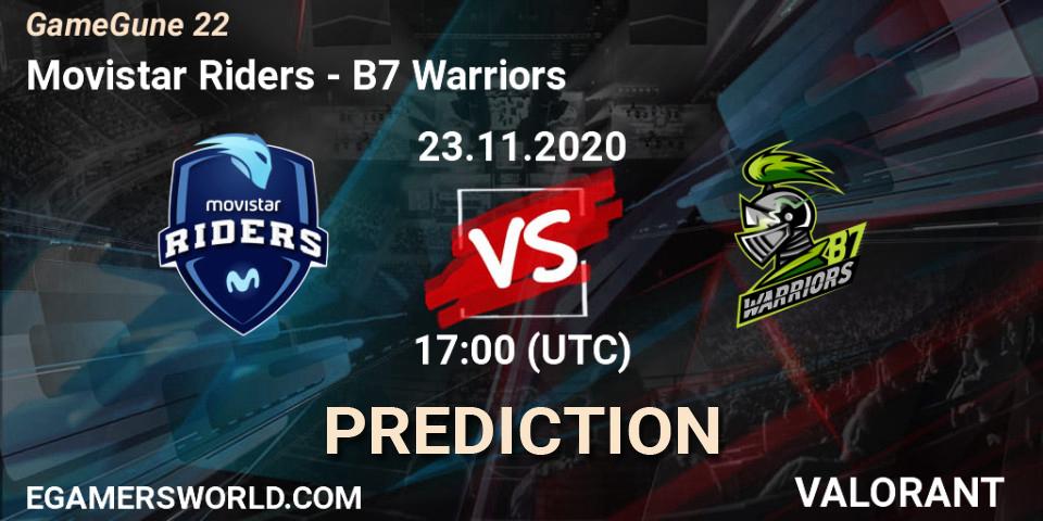 Pronósticos Movistar Riders - B7 Warriors. 23.11.2020 at 17:00. GameGune 22 - VALORANT