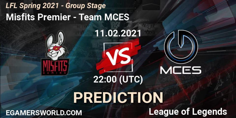 Pronósticos Misfits Premier - Team MCES. 11.02.2021 at 22:00. LFL Spring 2021 - Group Stage - LoL