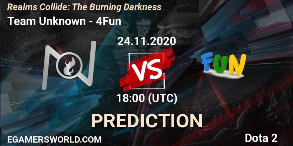 Pronósticos Team Unknown - 4Fun. 24.11.2020 at 18:04. Realms Collide: The Burning Darkness - Dota 2