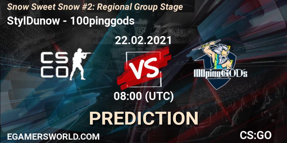 Pronósticos StylDunow - 100pinggods. 22.02.2021 at 08:00. Snow Sweet Snow #2: Regional Group Stage - Counter-Strike (CS2)