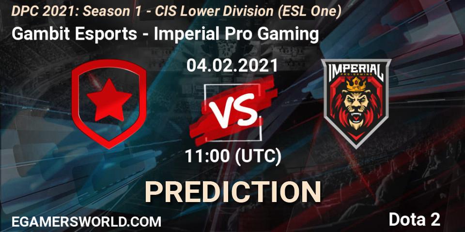 Pronósticos Gambit Esports - Imperial Pro Gaming. 04.02.21. ESL One. DPC 2021: Season 1 - CIS Lower Division - Dota 2