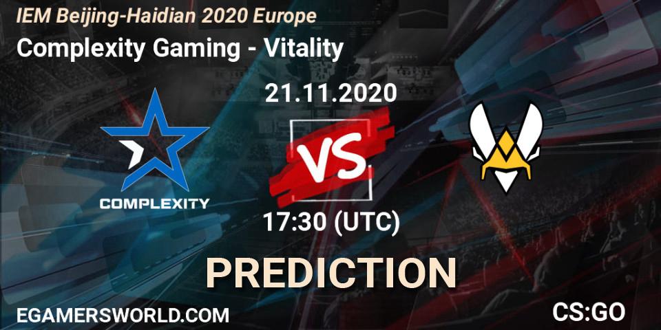 Pronósticos Complexity Gaming - Vitality. 21.11.2020 at 17:30. IEM Beijing-Haidian 2020 Europe - Counter-Strike (CS2)