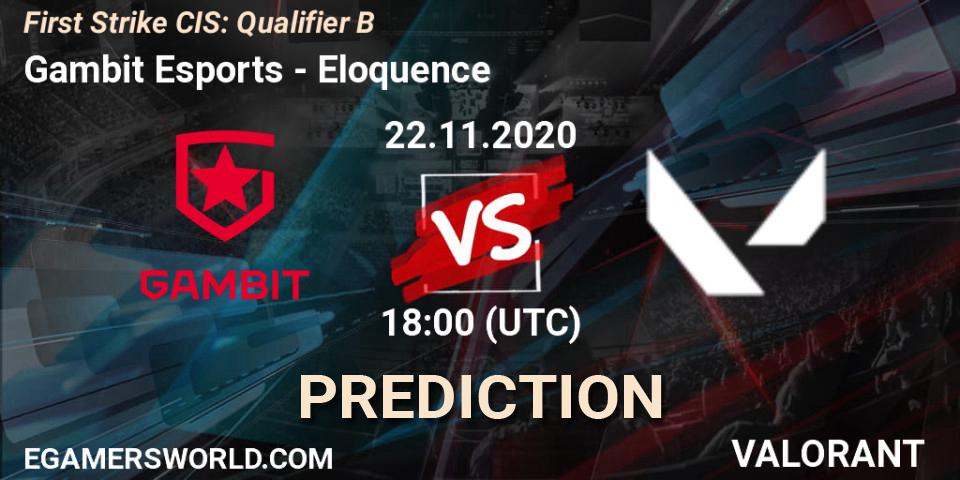 Pronósticos Gambit Esports - Eloquence. 22.11.20. First Strike CIS: Qualifier B - VALORANT