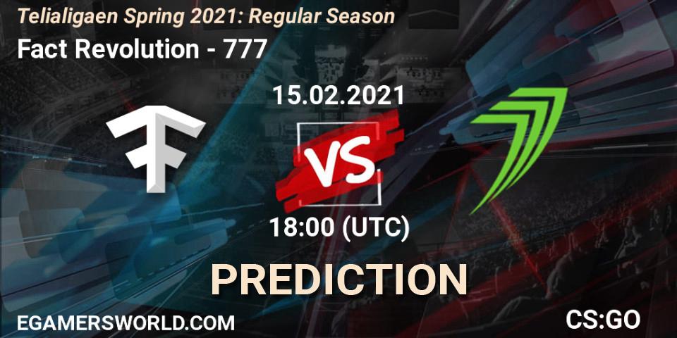 Pronósticos Fact Revolution - 777. 15.02.2021 at 18:00. Telialigaen Spring 2021: Regular Season - Counter-Strike (CS2)