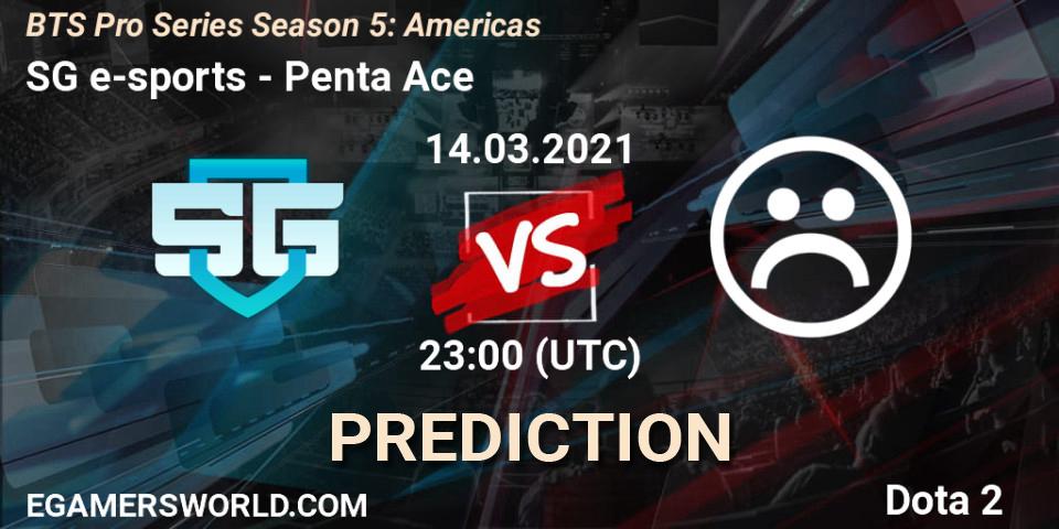 Pronósticos SG e-sports - Penta Ace. 14.03.2021 at 22:16. BTS Pro Series Season 5: Americas - Dota 2