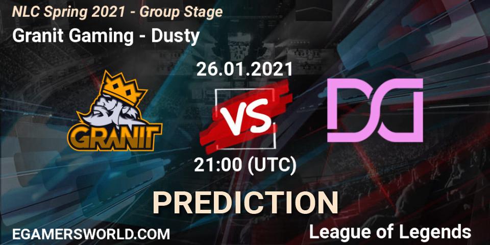 Pronósticos Granit Gaming - Dusty. 26.01.2021 at 21:00. NLC Spring 2021 - Group Stage - LoL