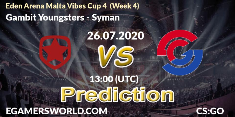 Pronósticos Gambit Youngsters - Syman. 26.07.20. Eden Arena Malta Vibes Cup 4 (Week 4) - CS2 (CS:GO)