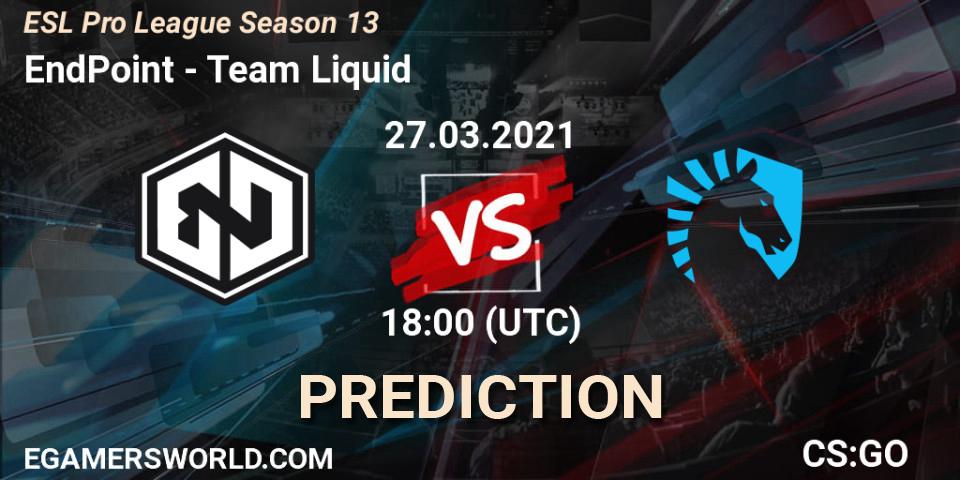 Pronósticos EndPoint - Team Liquid. 27.03.2021 at 19:30. ESL Pro League Season 13 - Counter-Strike (CS2)